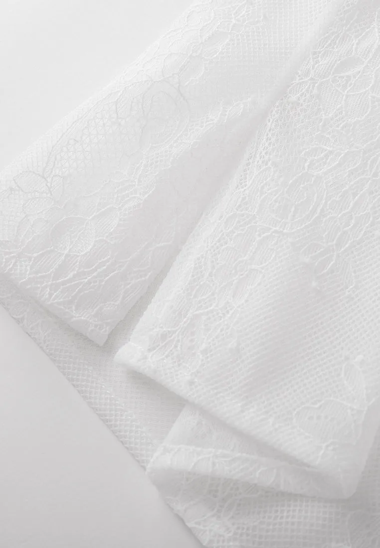 Pussy-bow Ruffle-collar Lace Blouse