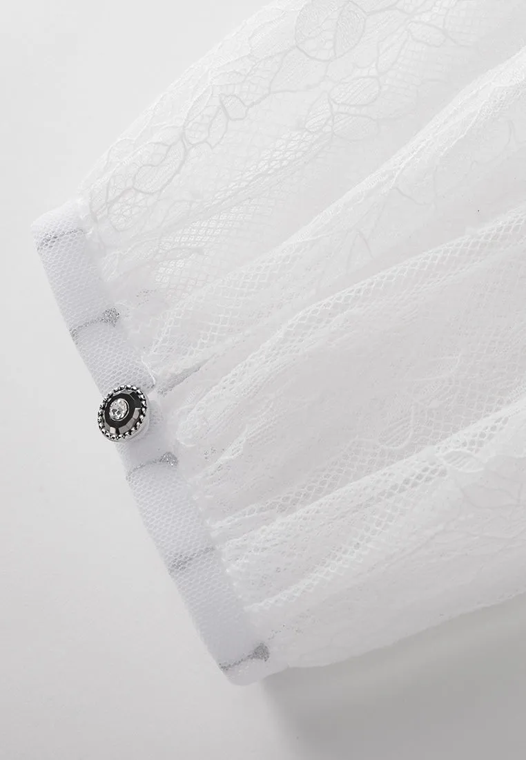 Pussy-bow Ruffle-collar Lace Blouse