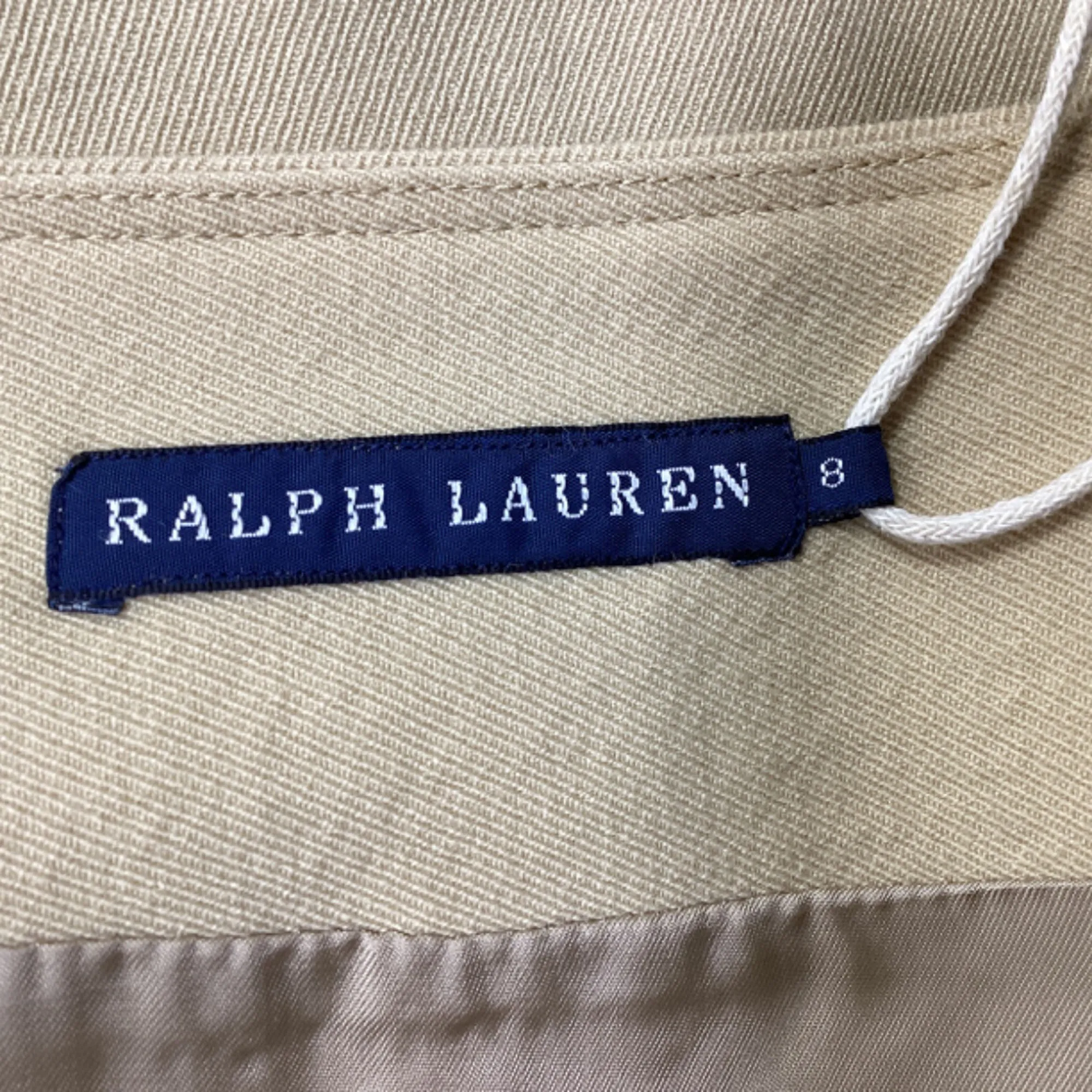Ralph Lauren Buckle Wrap Detail Mini Pencil Skirt in Beige Wool