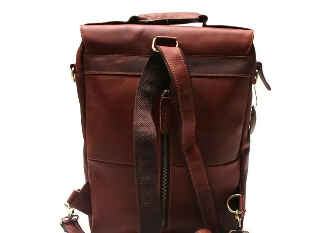 Red Brown Leather Mens Backpack Travel Backpacks Laptop Backpack for men