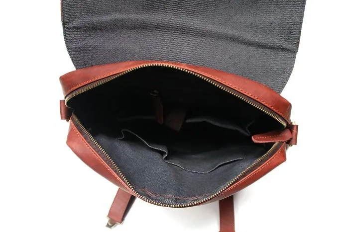 Red Brown Leather Mens Backpack Travel Backpacks Laptop Backpack for men