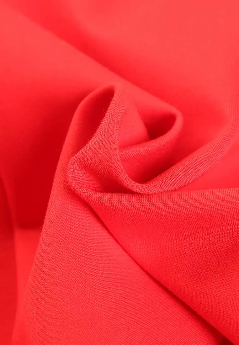 Red Mandarin Collar Cap Sleeve Top