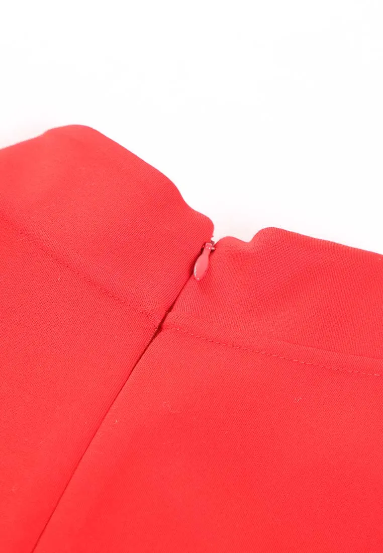 Red Mandarin Collar Cap Sleeve Top