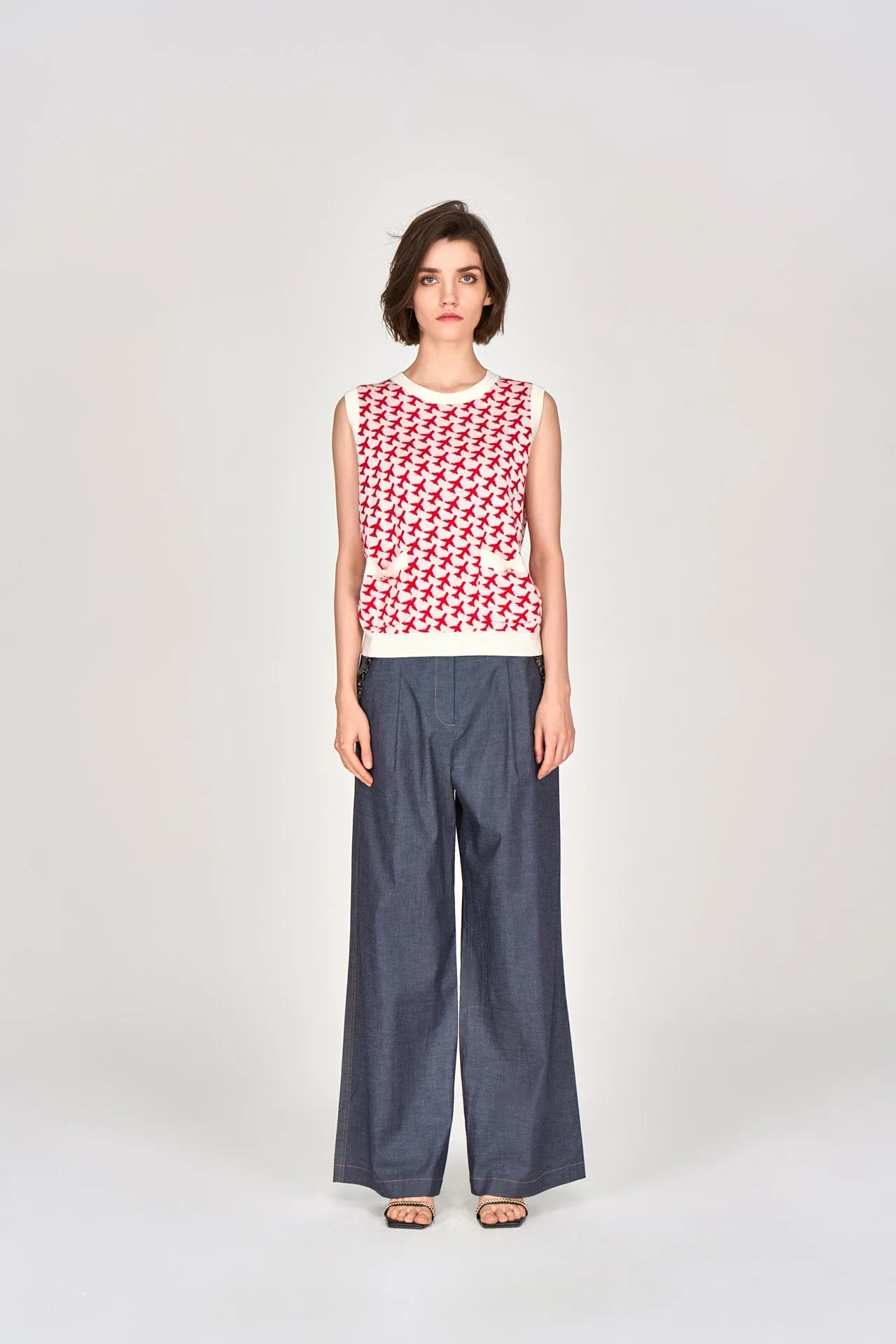 Red Patterned Knit Vest
