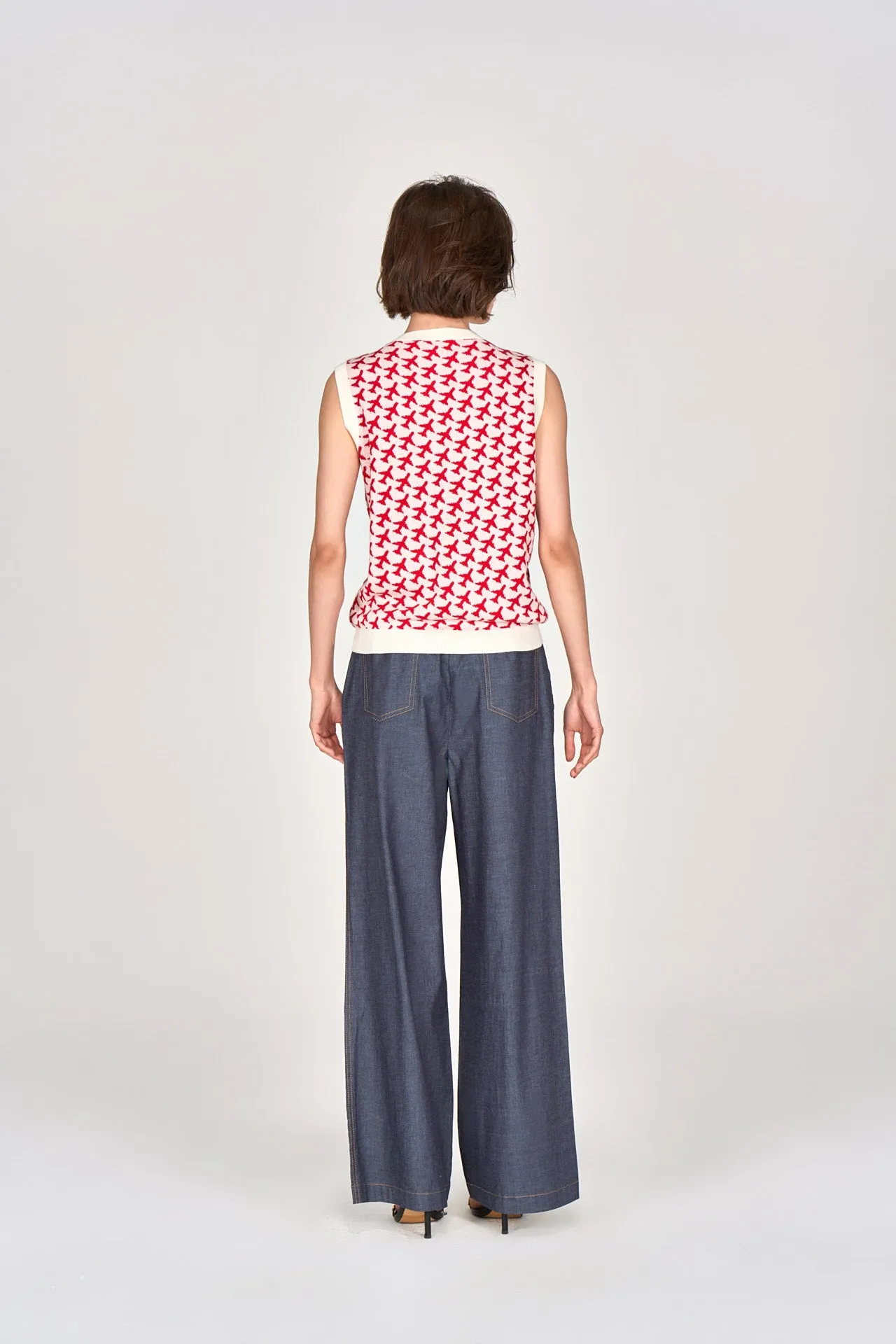 Red Patterned Knit Vest