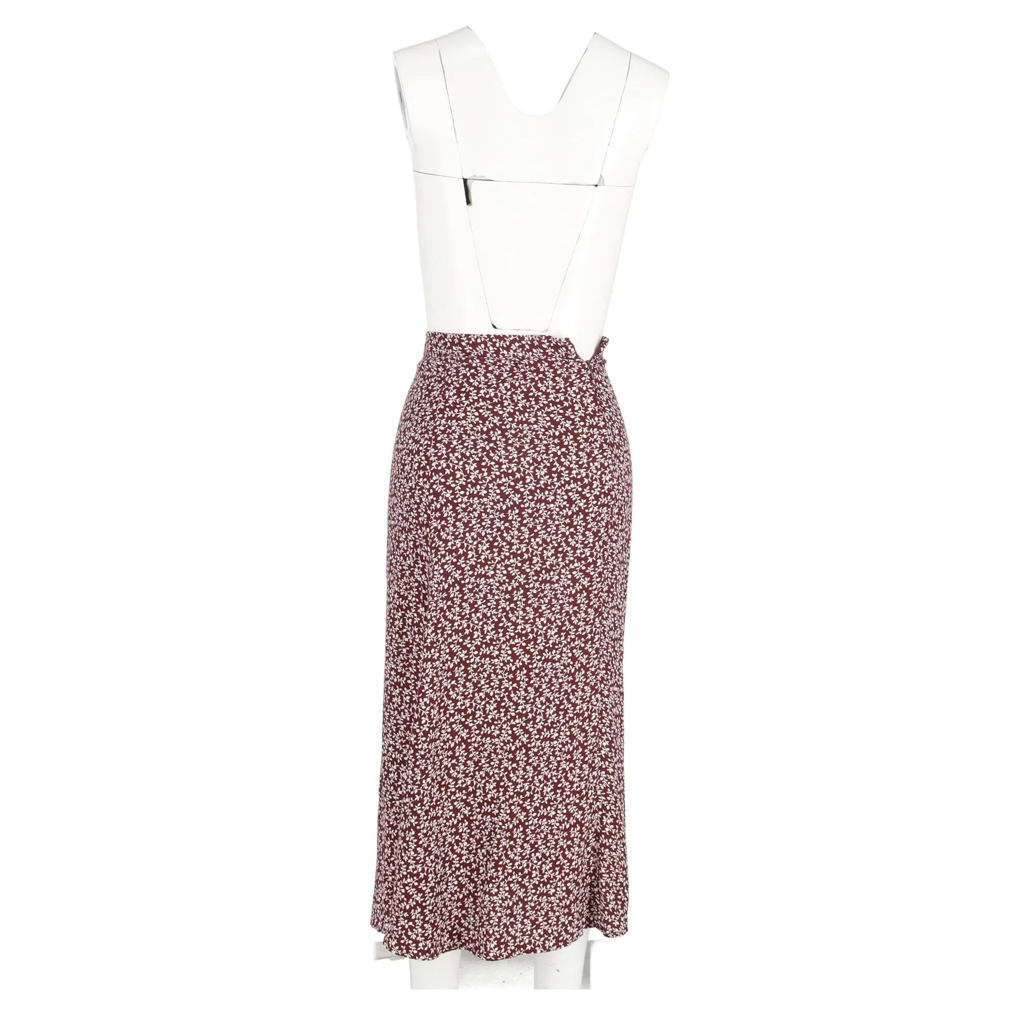Reformation Floral Printed Midi Skirt in Maroon Viscose