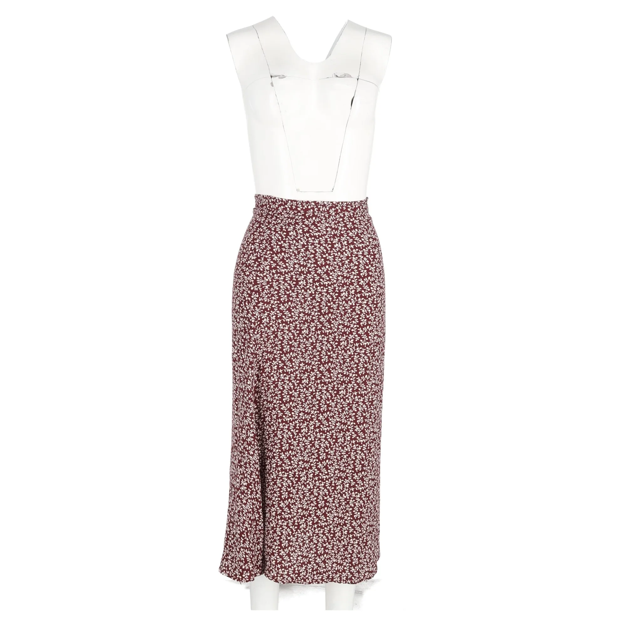 Reformation Floral Printed Midi Skirt in Maroon Viscose