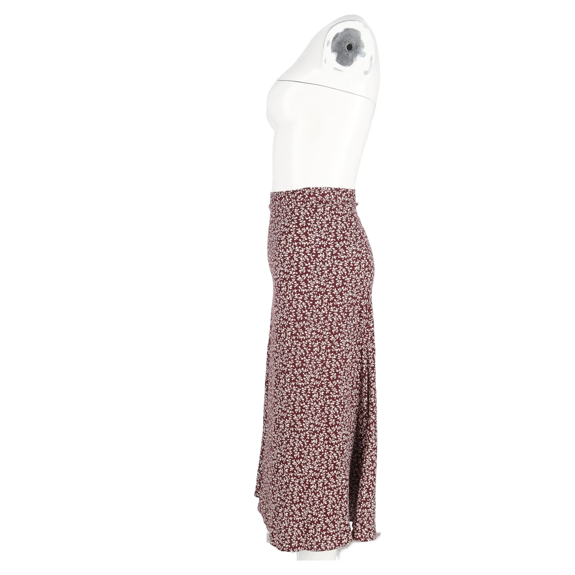 Reformation Floral Printed Midi Skirt in Maroon Viscose