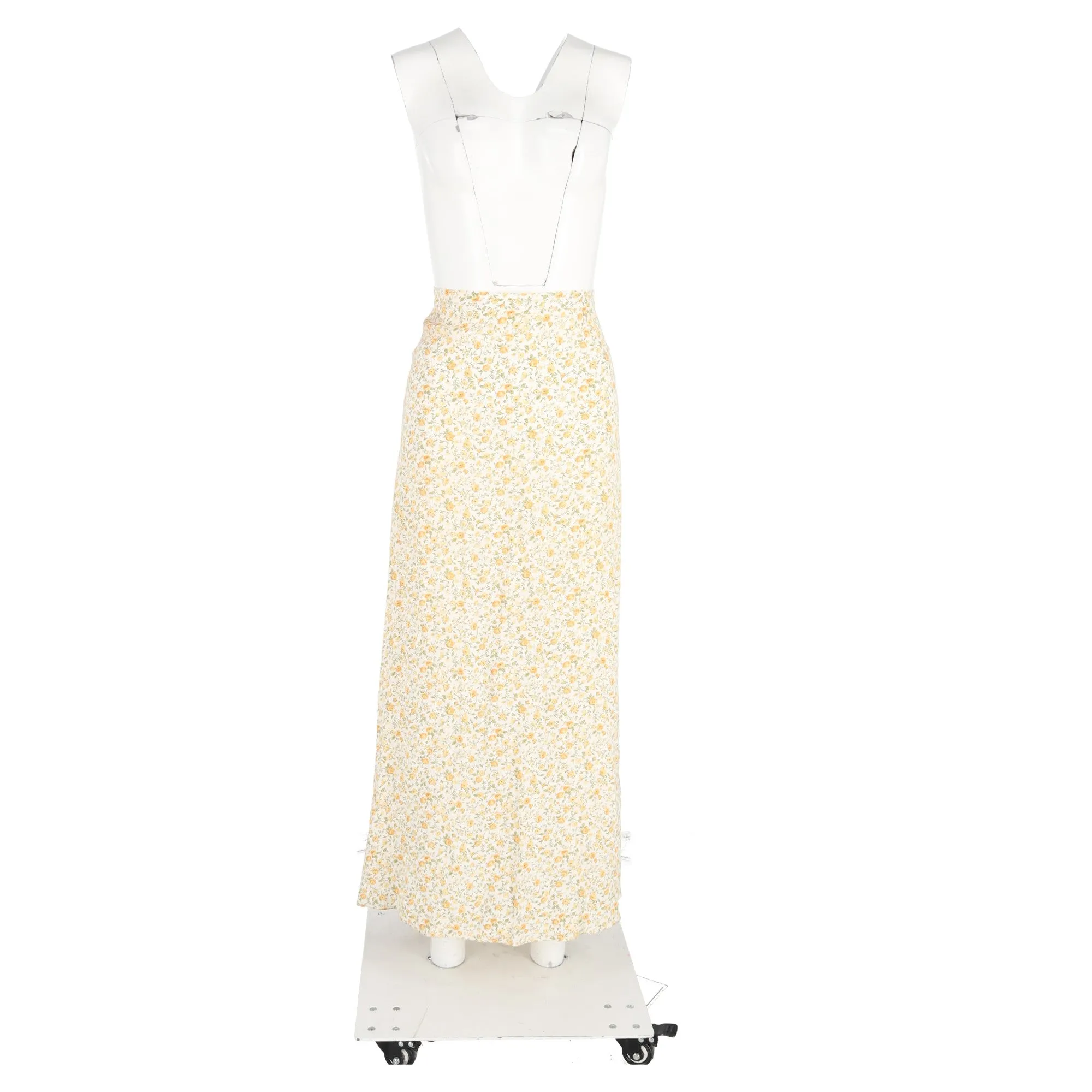 Reformation Floral Printed Midi Skirt in Yellow Viscose