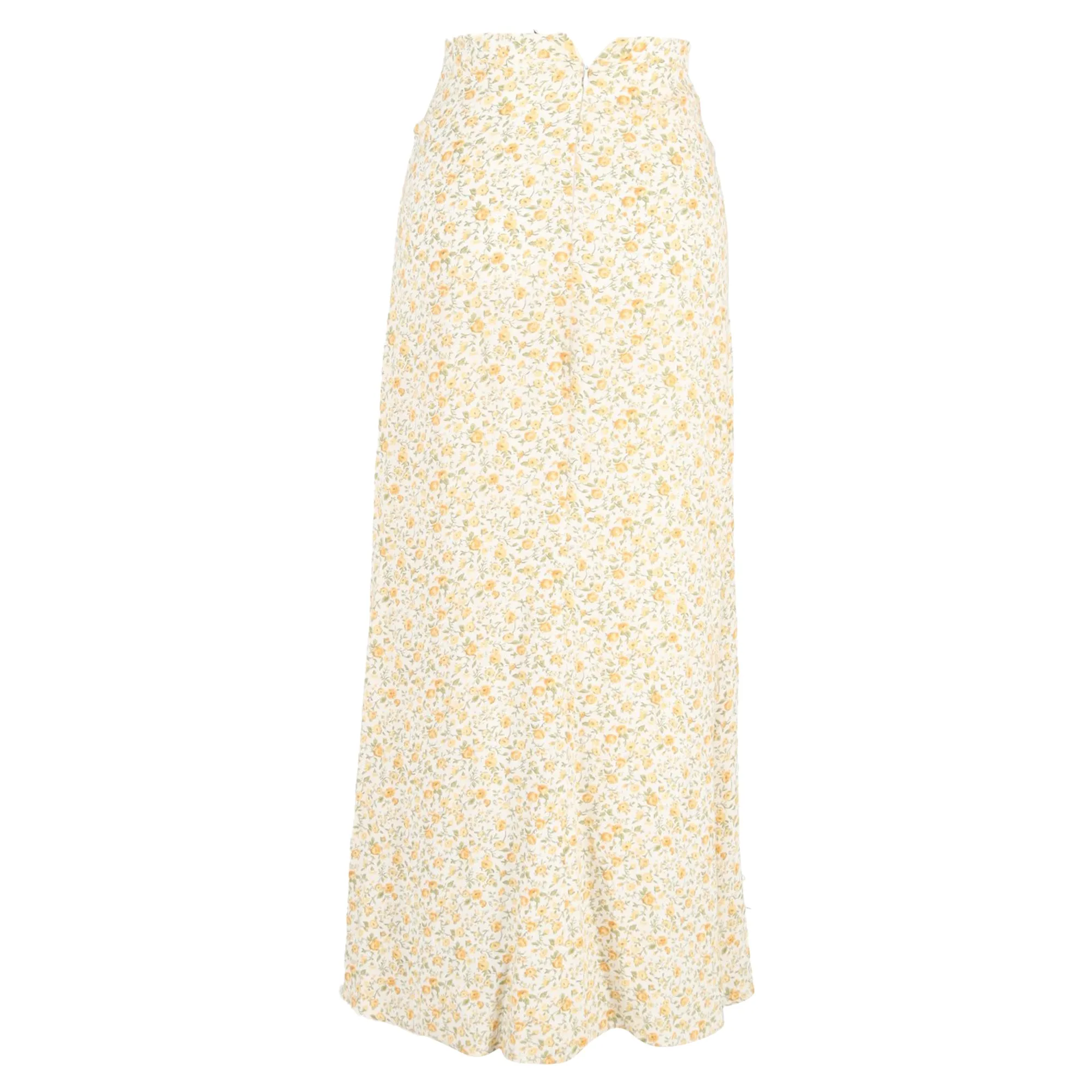 Reformation Floral Printed Midi Skirt in Yellow Viscose