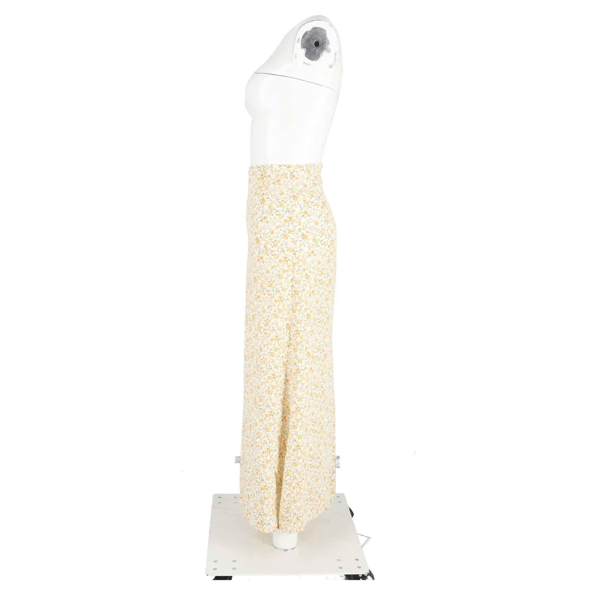 Reformation Floral Printed Midi Skirt in Yellow Viscose