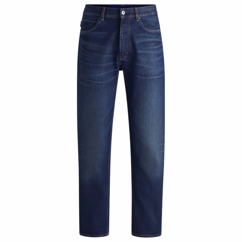 Regular-fit jeans in dark-blue stonewashed denim