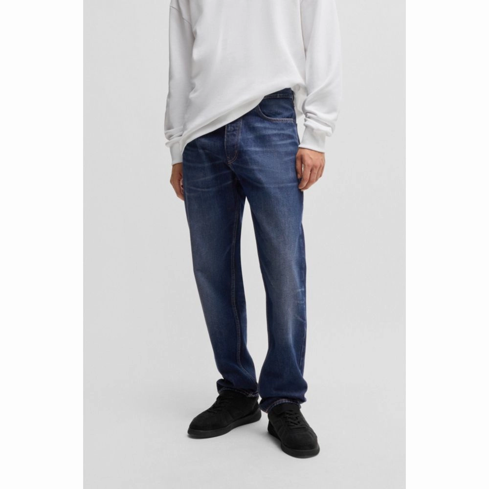 Regular-fit jeans in dark-blue stonewashed denim