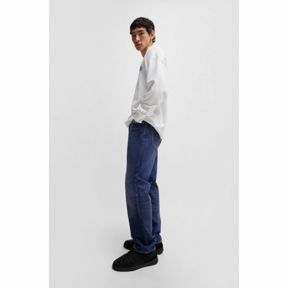 Regular-fit jeans in dark-blue stonewashed denim