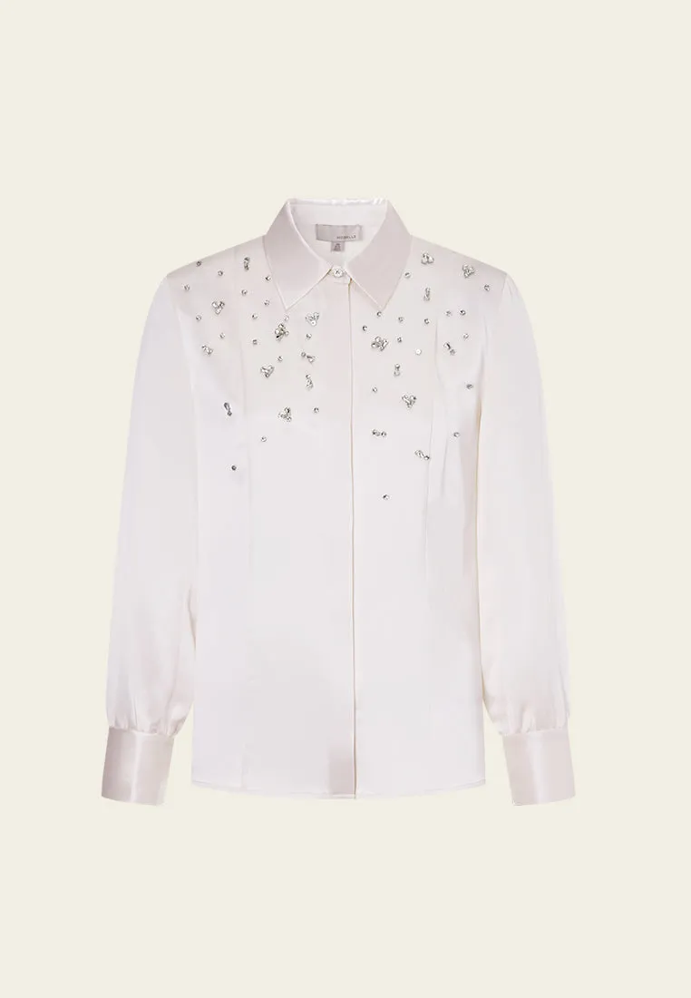 Rhinestones Satin Collar Shirt