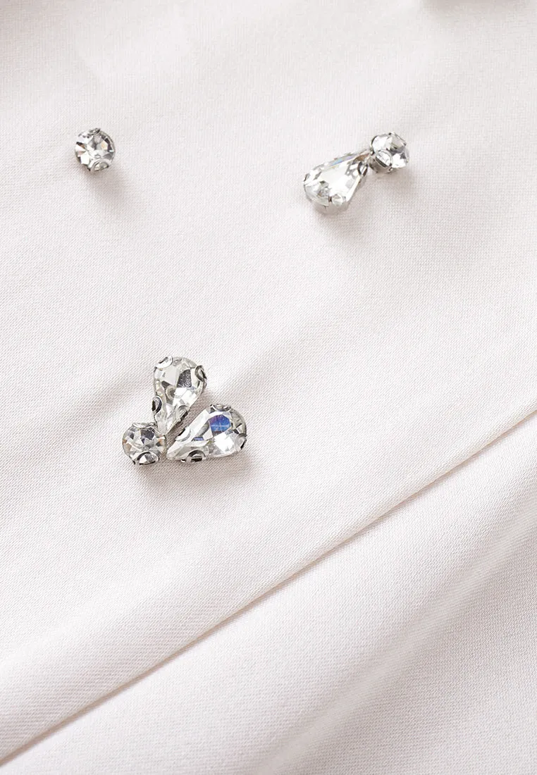 Rhinestones Satin Collar Shirt