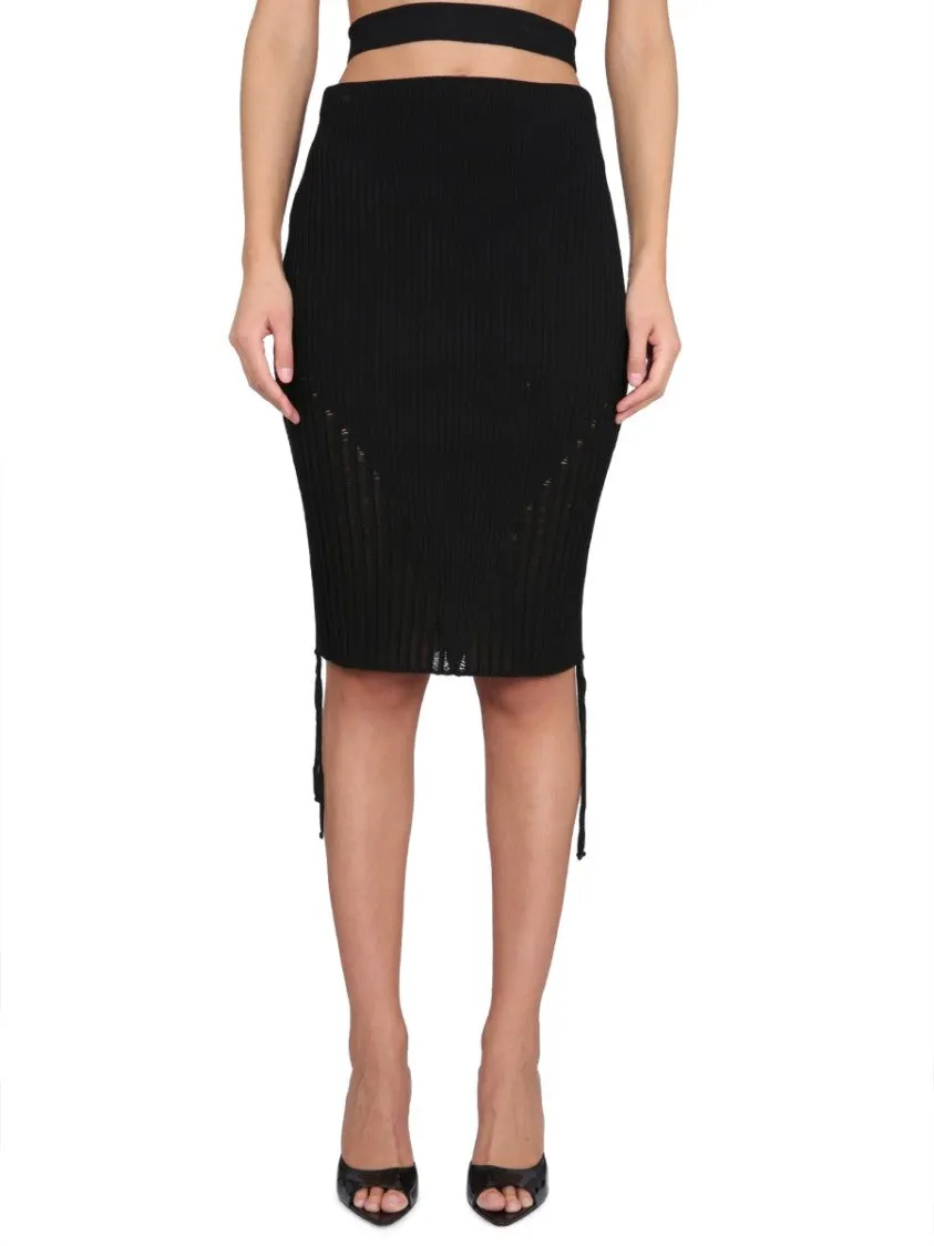 Ribbed Black Midi Skirt