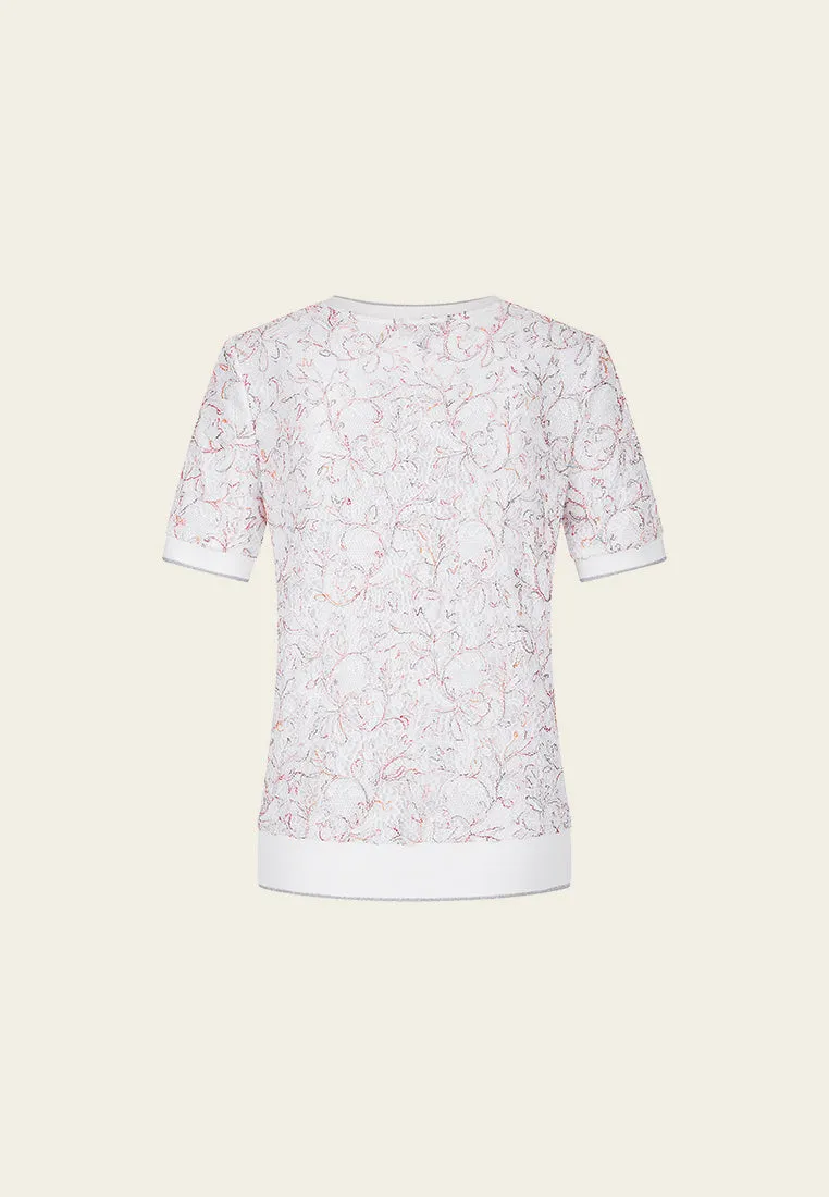 Ribbed Embellished-lace Shirt