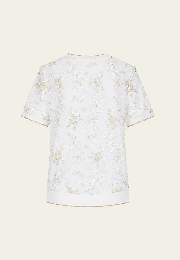 Ribbed Floral-appliqu Lurex Lace Top