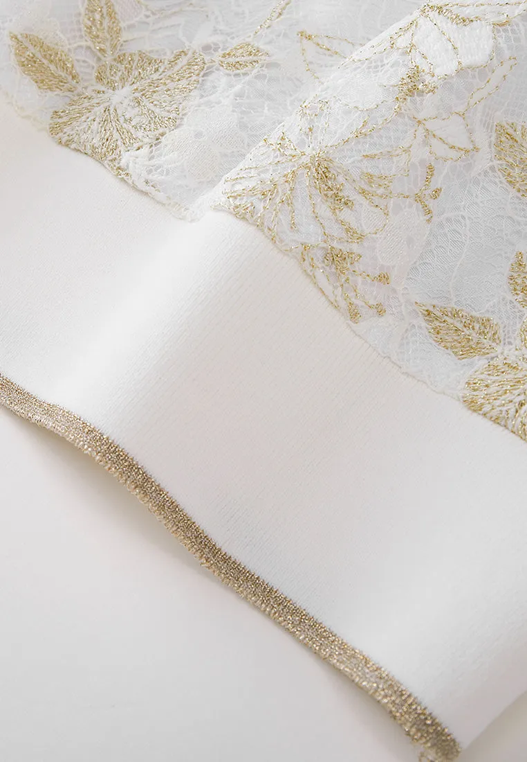 Ribbed Floral-appliqu Lurex Lace Top