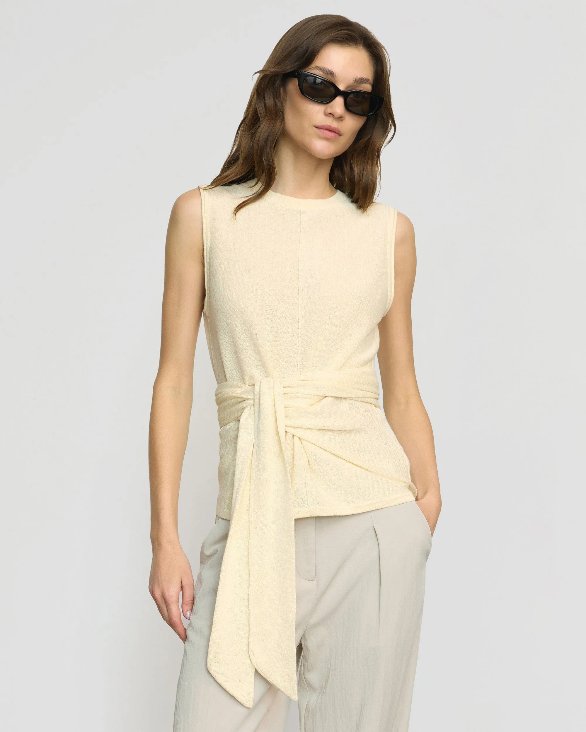 Rois Tie-Front Linen-Cotton Top