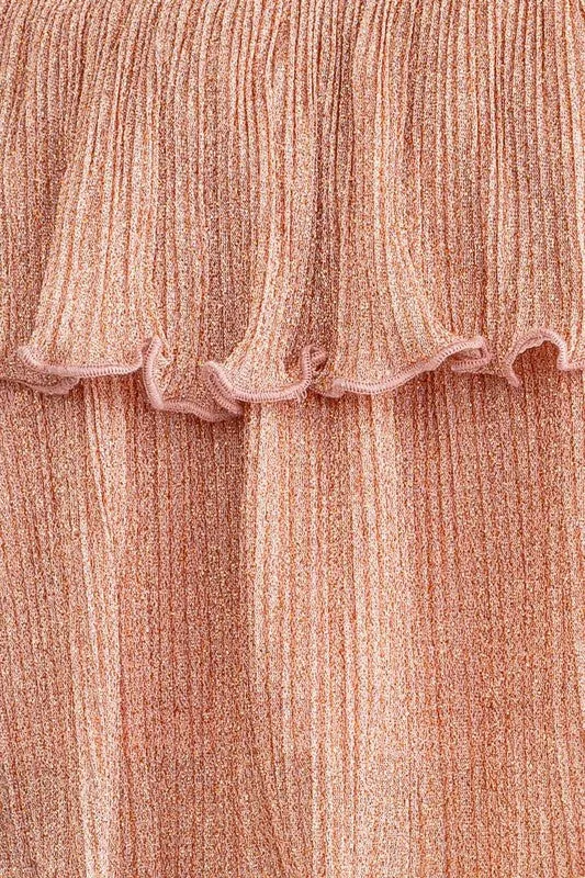 Rose Gold Shimmer Off Shoulder Tiered Top - Medium