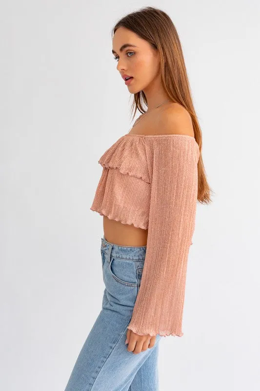 Rose Gold Shimmer Off Shoulder Tiered Top - Medium