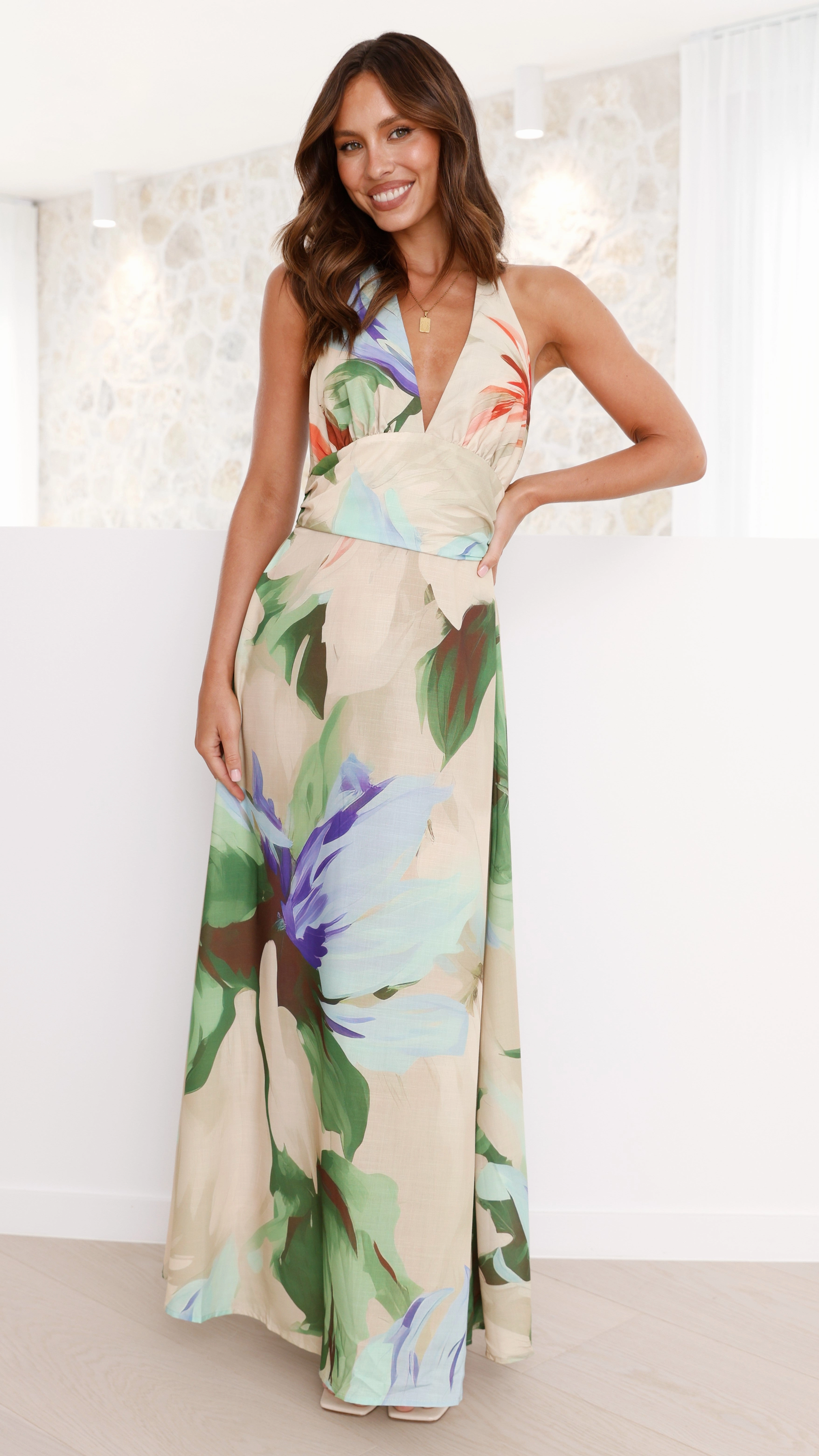 Saffron Maxi Dress - Beige Floral