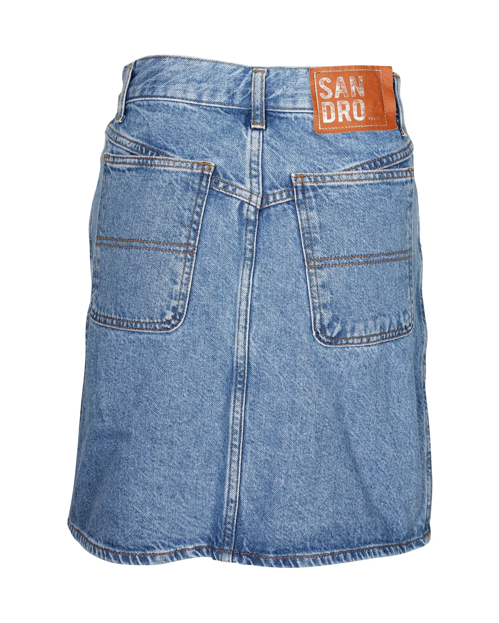 Sandro Paris Rubyn Stud-embellished Skirt in Blue Cotton Denim
