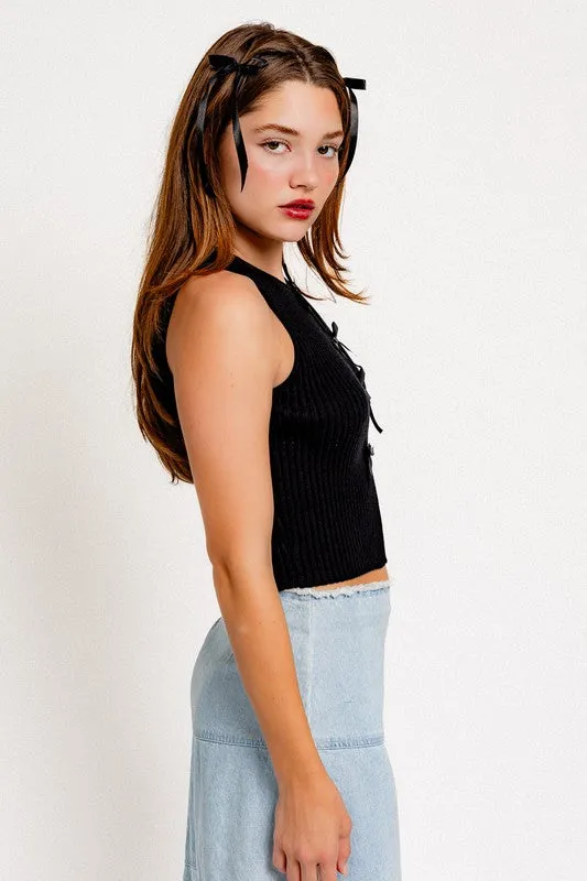 Satin Bow Sleeveless Tank Top - Small