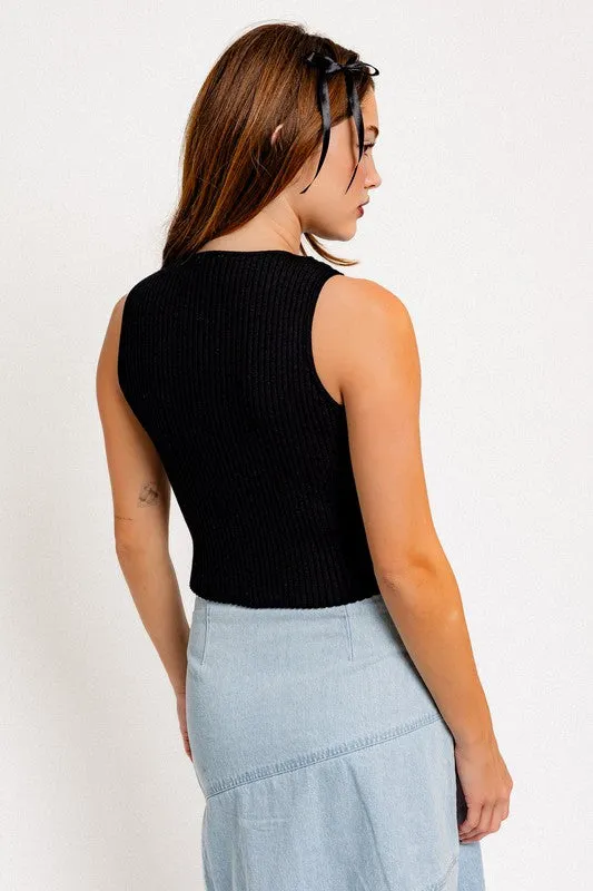 Satin Bow Sleeveless Tank Top - Small