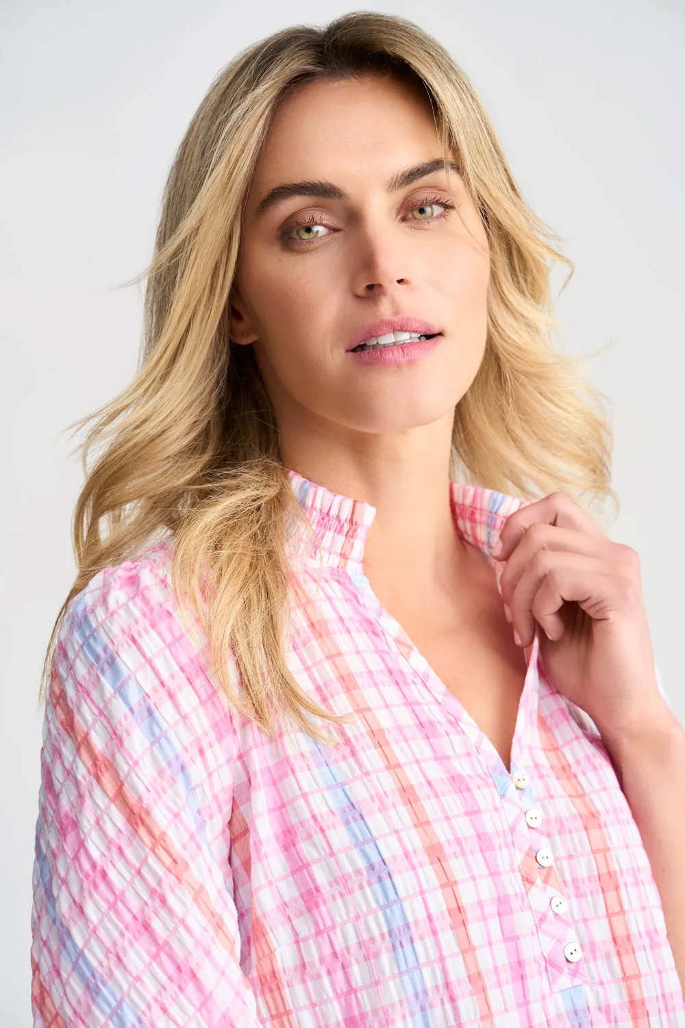 Seersucker Check Top - Pastel Check