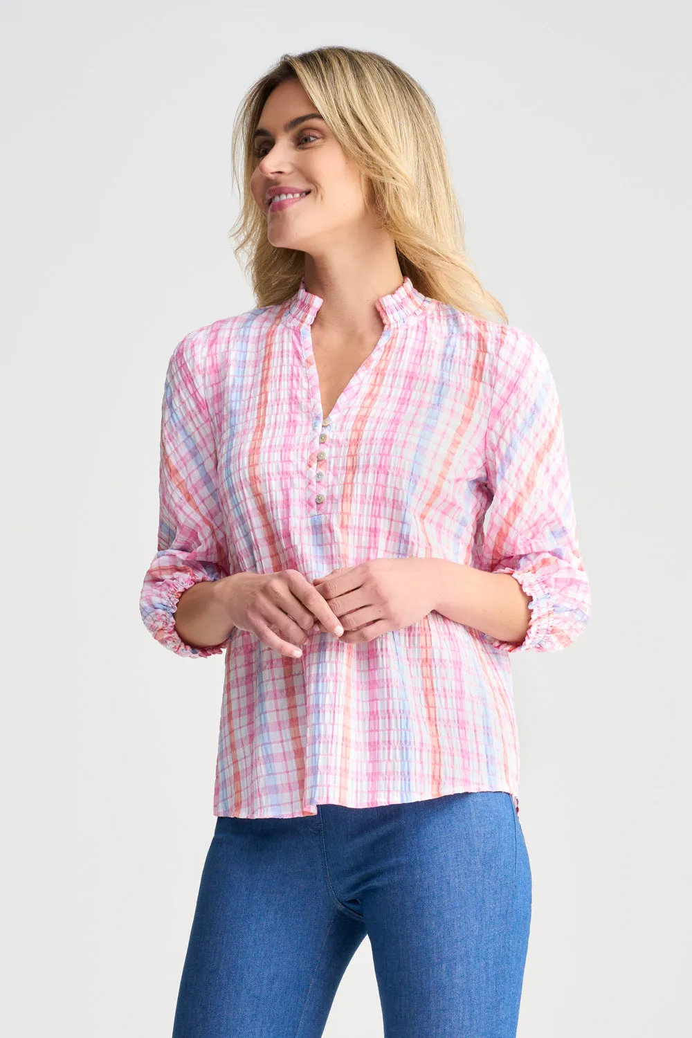 Seersucker Check Top - Pastel Check
