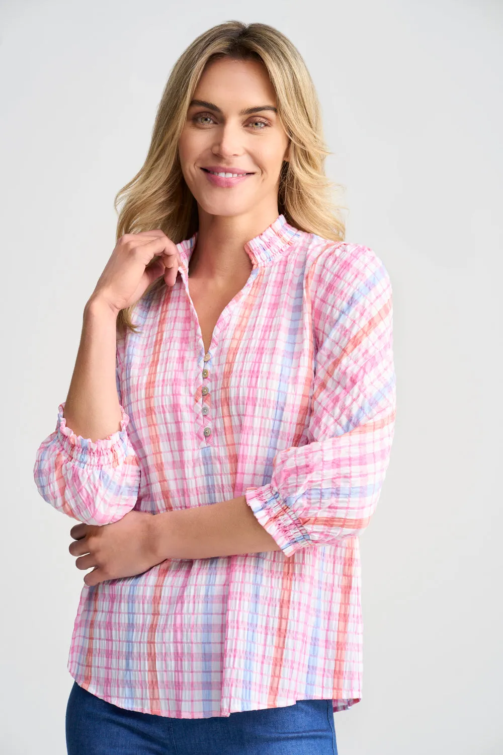 Seersucker Check Top - Pastel Check