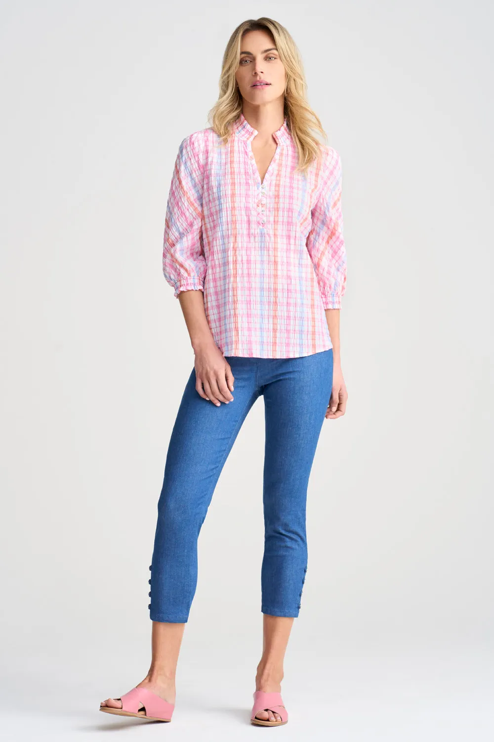 Seersucker Check Top - Pastel Check