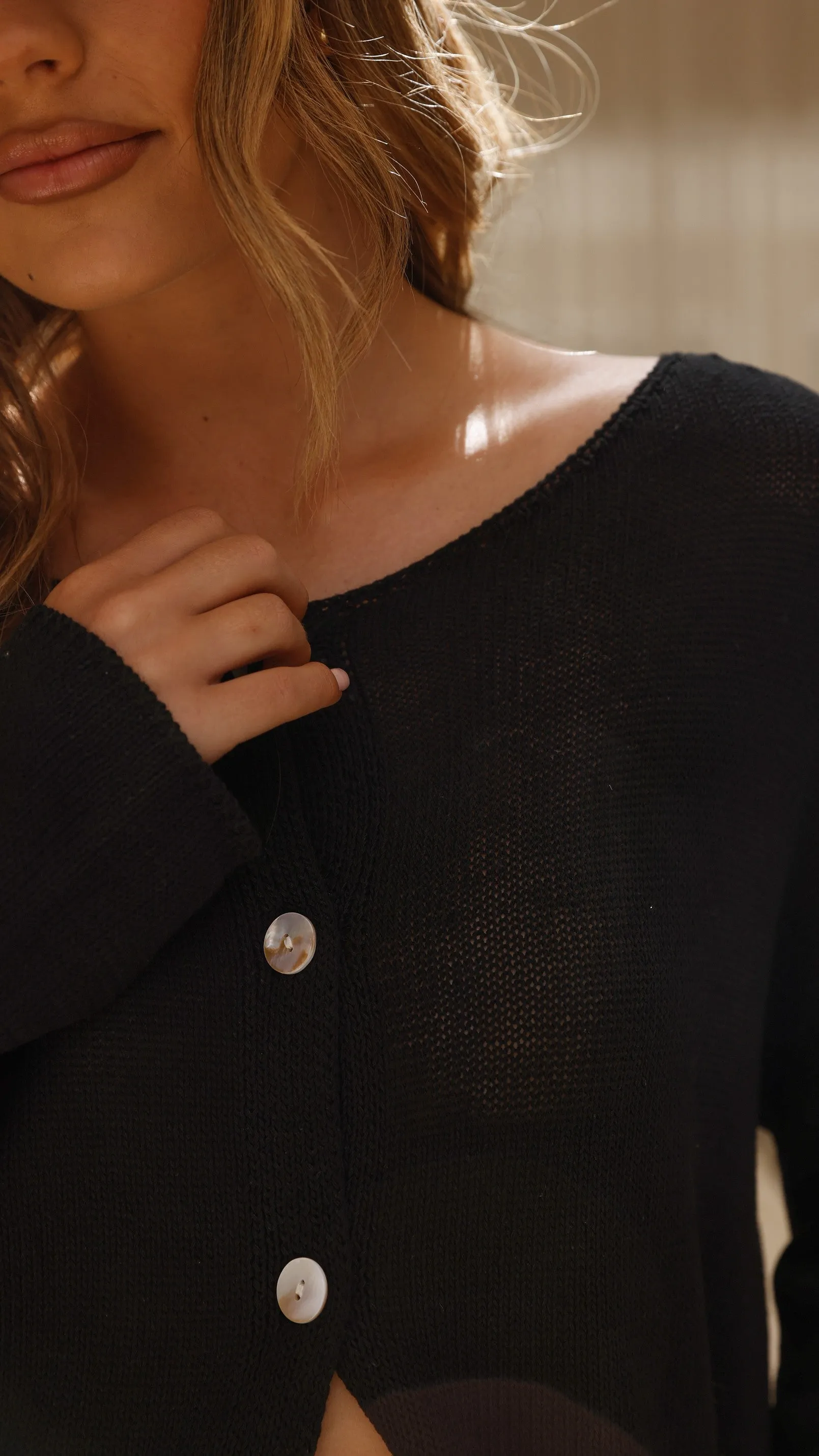 Selara Button Up Cardigan - Black