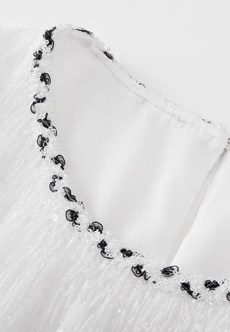 Sequin-detail Shirred Lace Shirt
