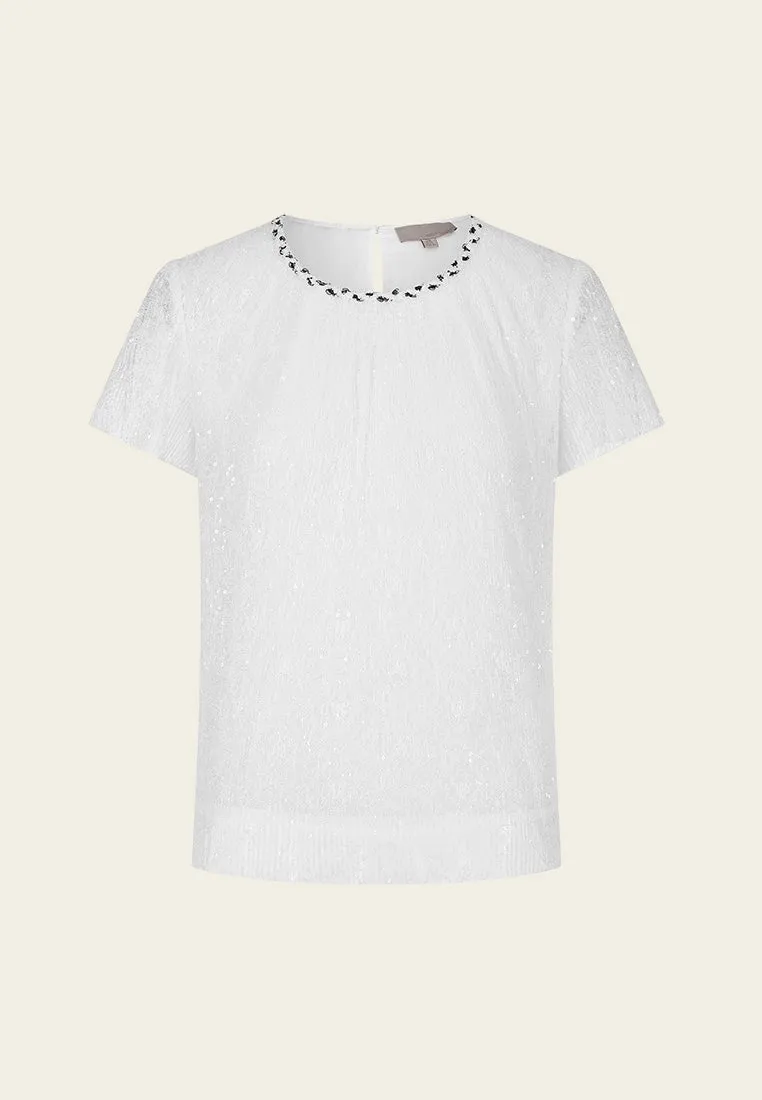 Sequin-detail Shirred Lace Shirt