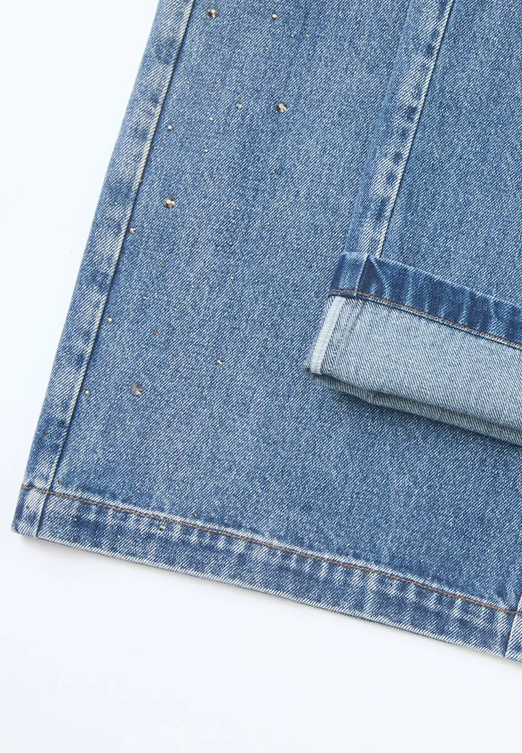 Sequin-detail Wide-leg Washed Jeans