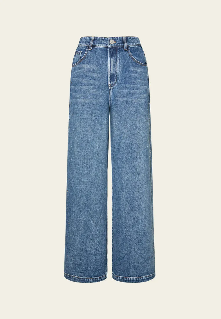 Sequin-detail Wide-leg Washed Jeans