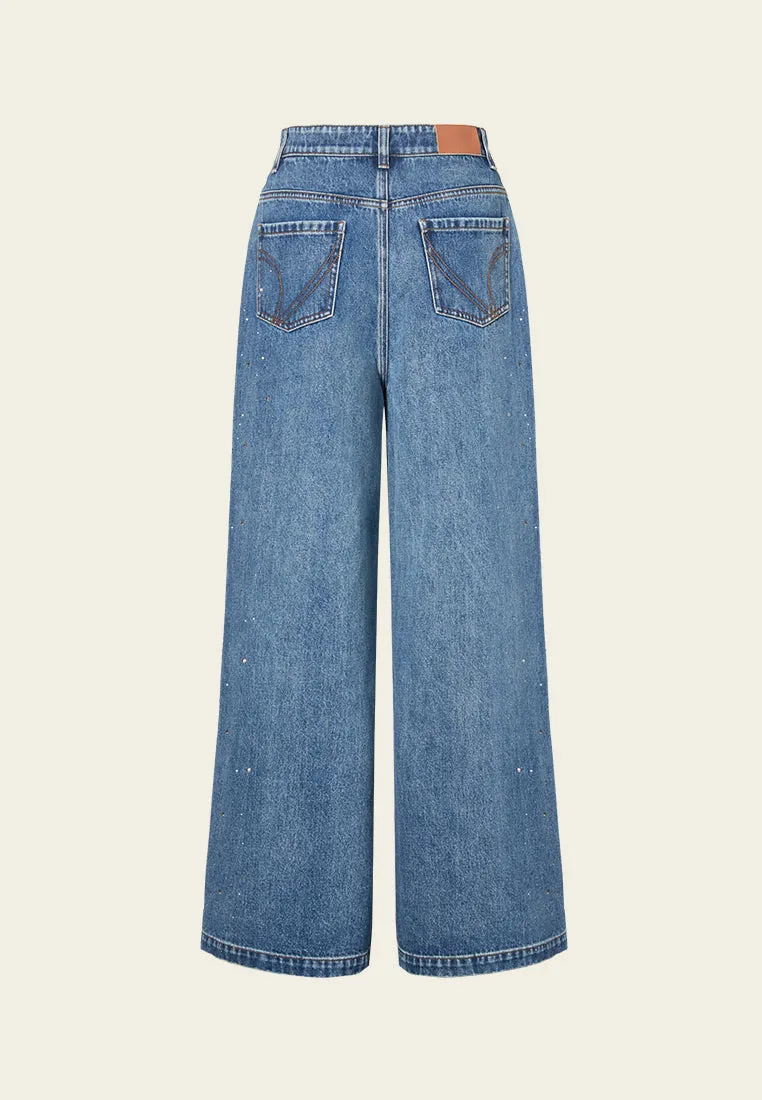 Sequin-detail Wide-leg Washed Jeans