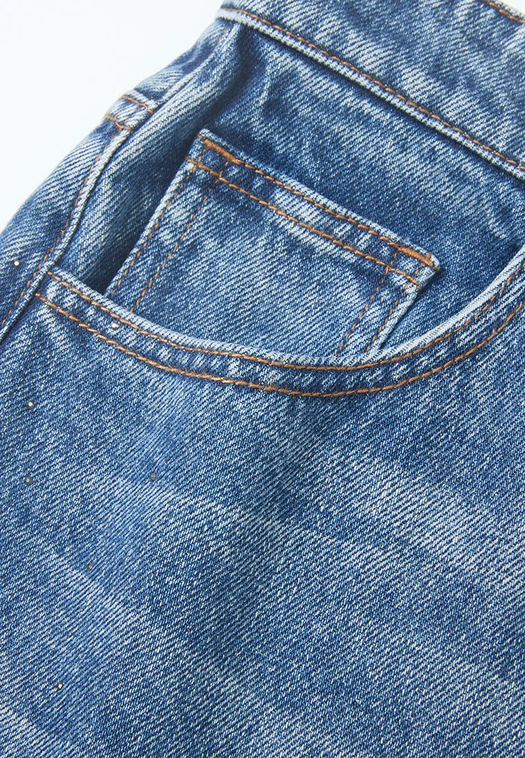 Sequin-detail Wide-leg Washed Jeans