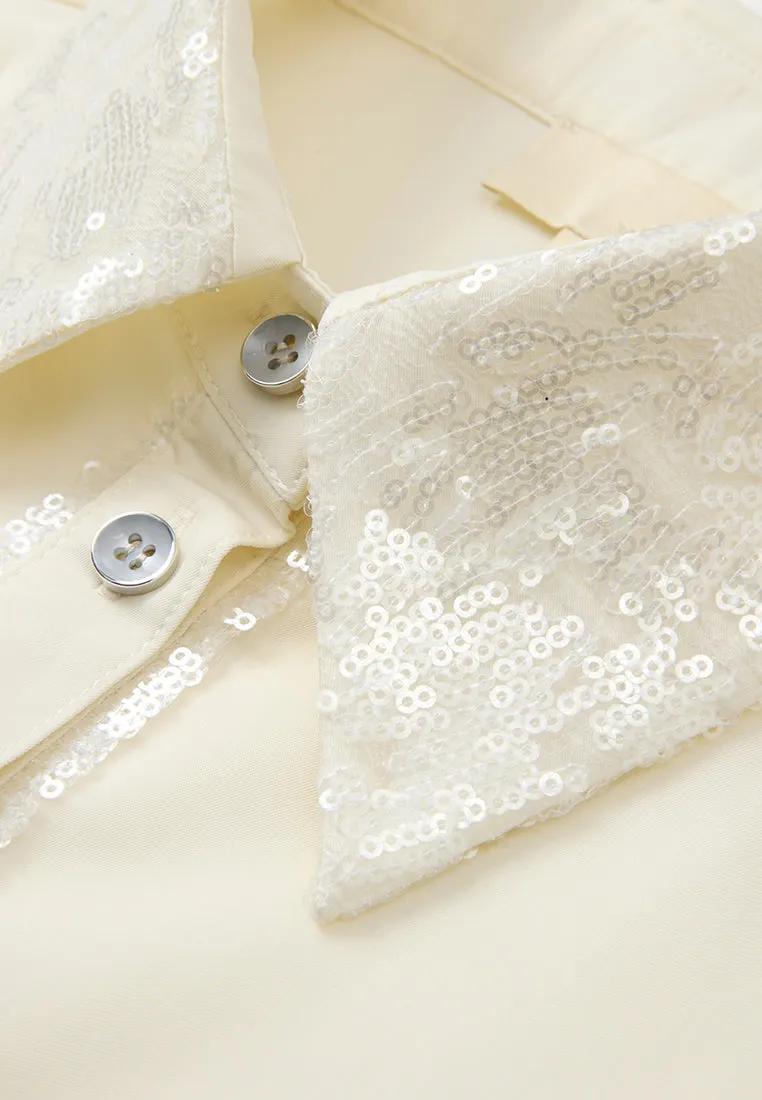 Sequin-embellished Lapel Sleeveless Shirt
