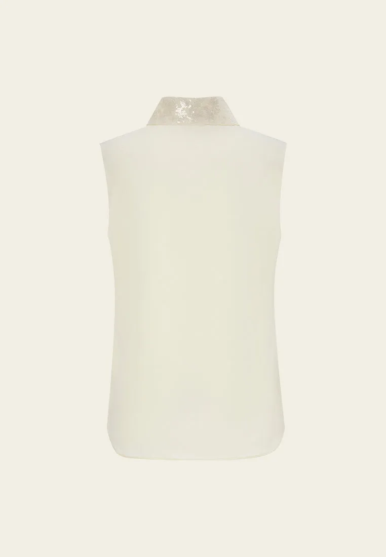 Sequin-embellished Lapel Sleeveless Shirt