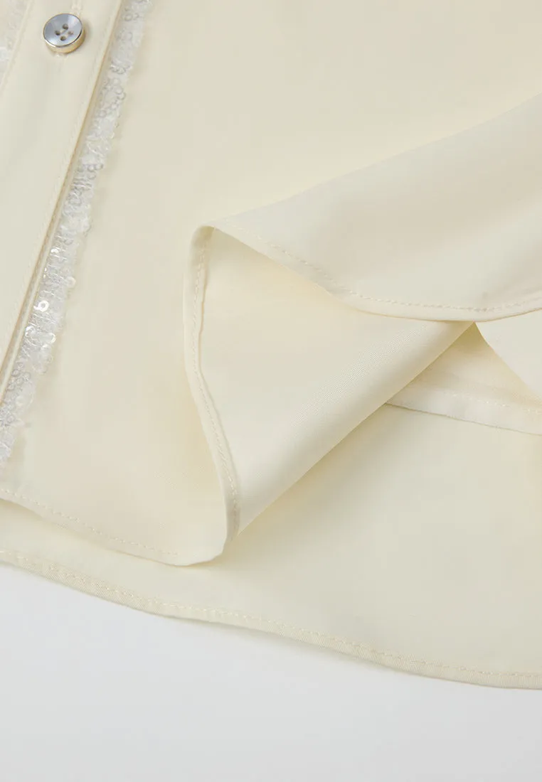 Sequin-embellished Lapel Sleeveless Shirt