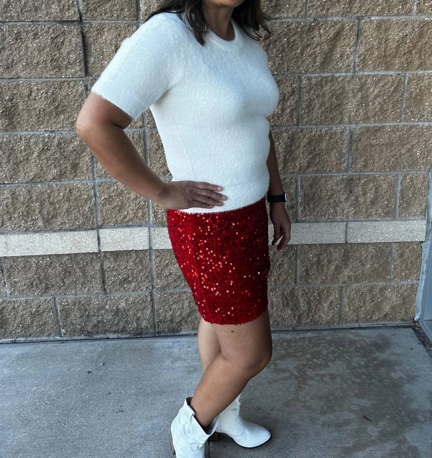 Sequin Skort In Velvet Red