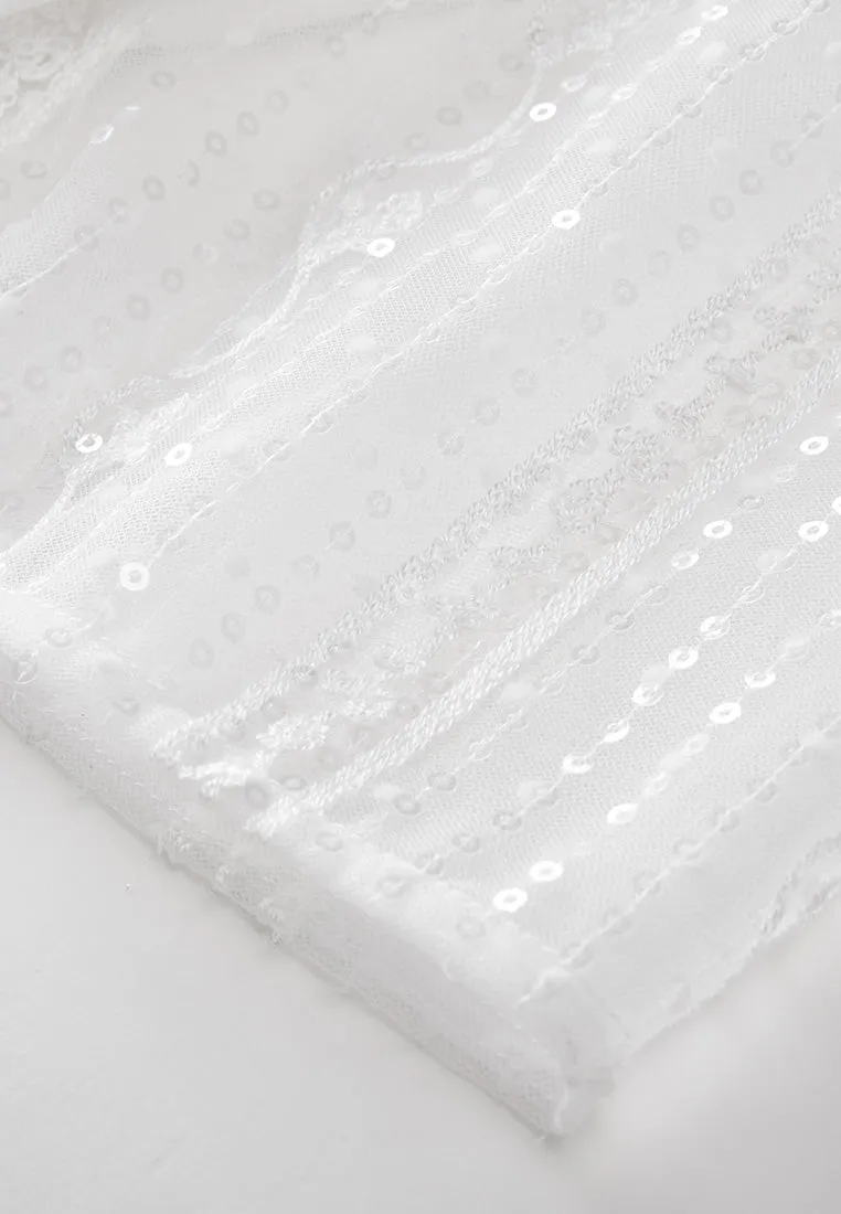 Sequined Mesh-detail Top