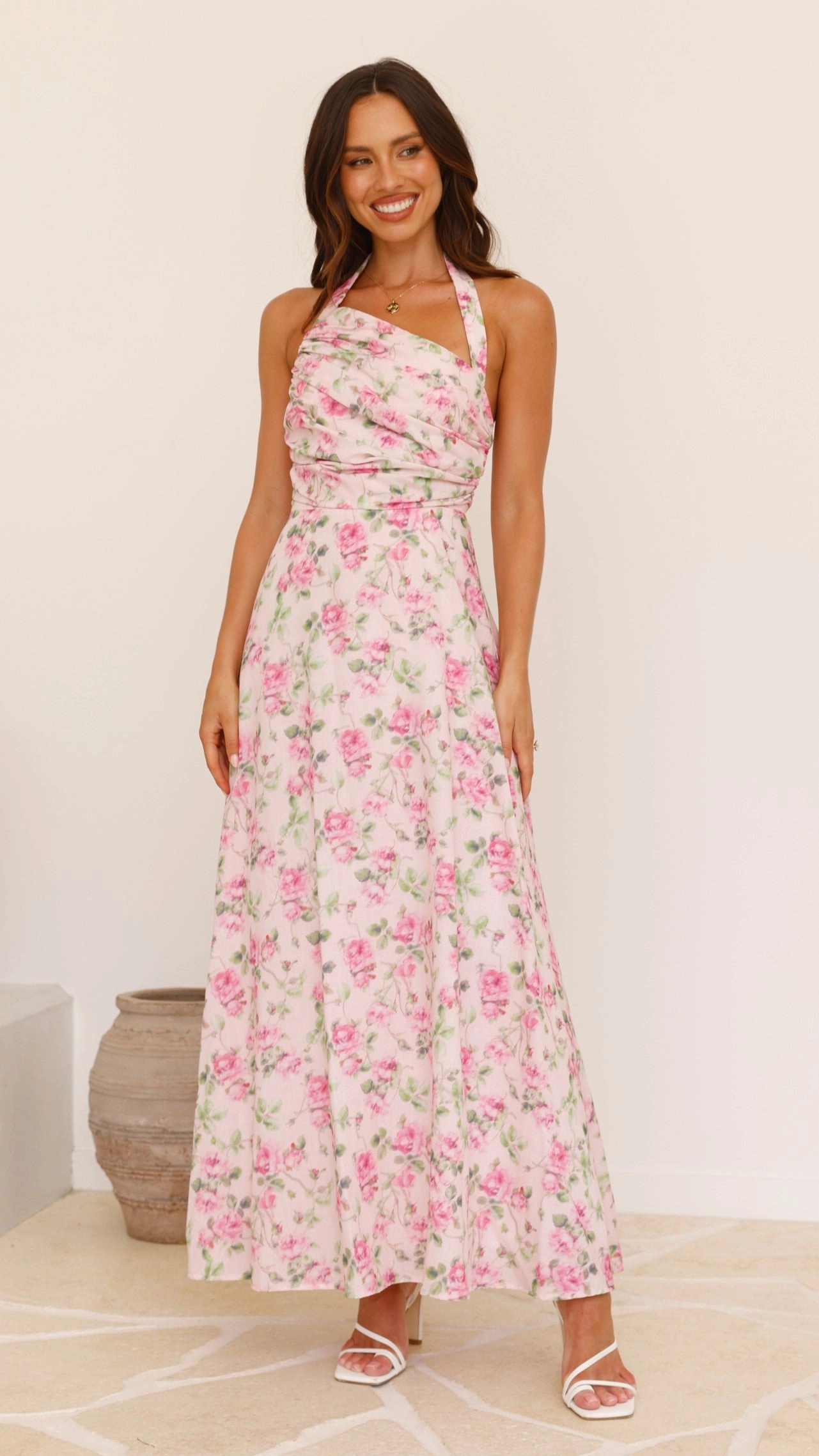 Sharya Halter Neck Maxi Dress - Pink Floral
