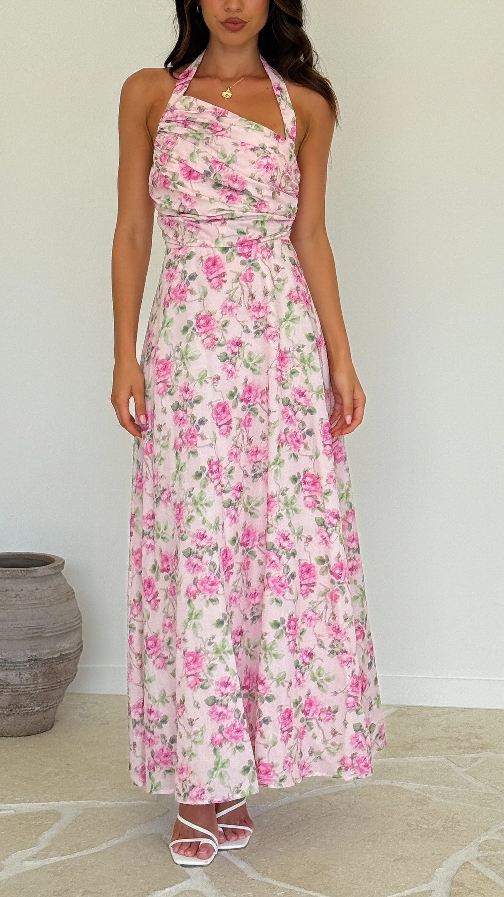 Sharya Halter Neck Maxi Dress - Pink Floral