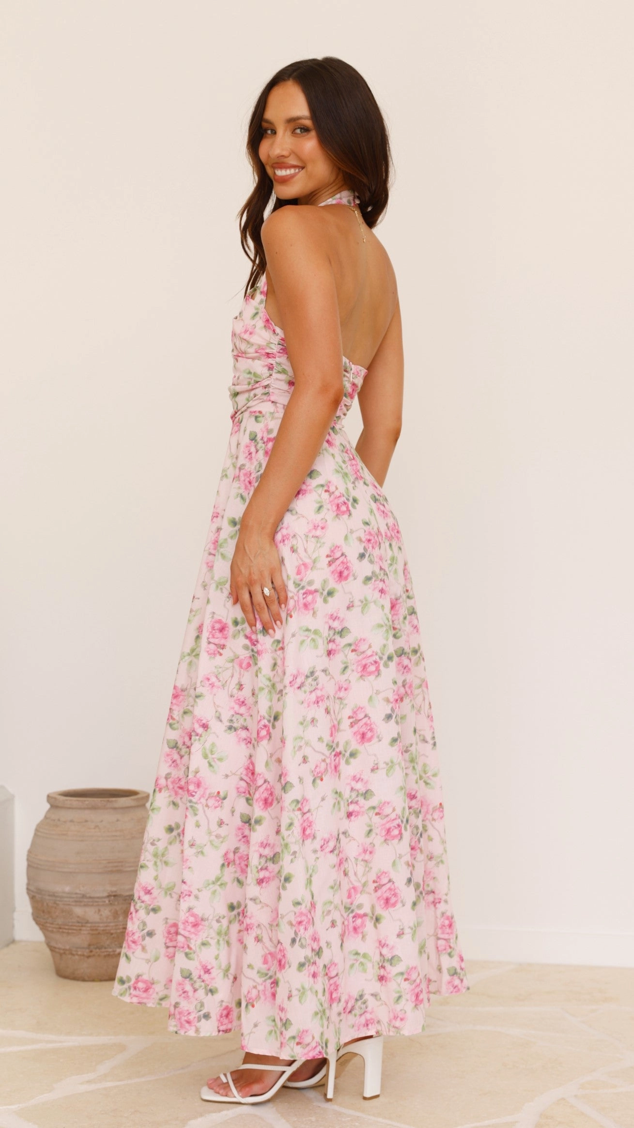 Sharya Halter Neck Maxi Dress - Pink Floral